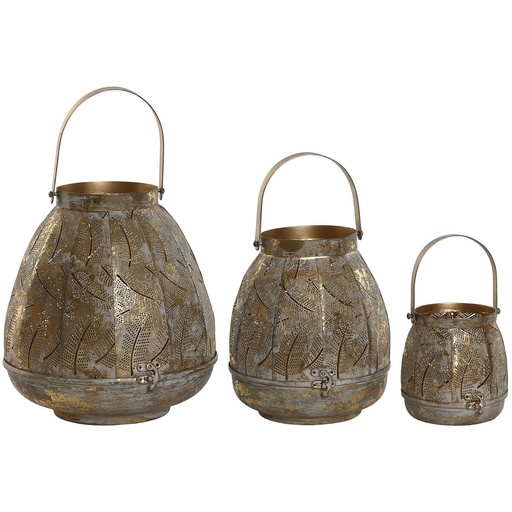 Set de Portavelas Home ESPRIT Dorado Metal 25 x 25 x 28 cm (3 Unidades)
