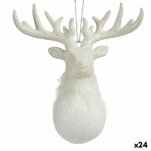 Adorno Navideño Krist+ Blanco Plástico Purpurina Reno 14 x 15,5 x 7 cm (24 Unidades)