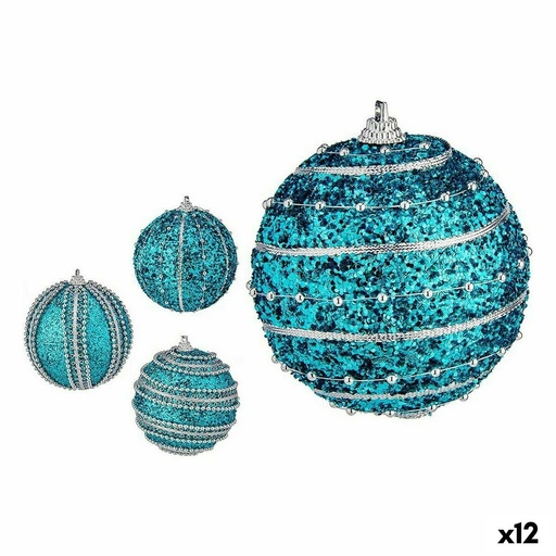 Set de Bolas de Navidad Krist+ Azul PVC Ø 8 cm Con relieve (12 Unidades)