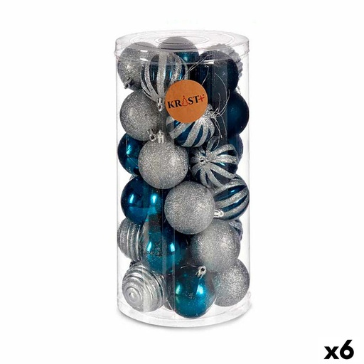 Set de Bolas de Navidad Krist+ HM20087-061/003 Azul Plateado Plástico Ø 6 cm (6 Unidades)