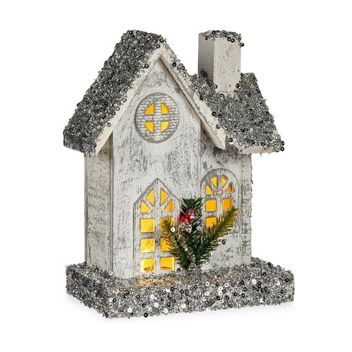 Figura Decorativa Krist+ Blanco Gris Purpurina Casa Navidad 19,5 x 25 x 9 cm Luz LED