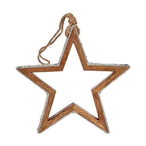 Adorno Navideño Krist+ Plateado Madera Purpurina Estrella Silueta 23 x 2,5 x 40 cm