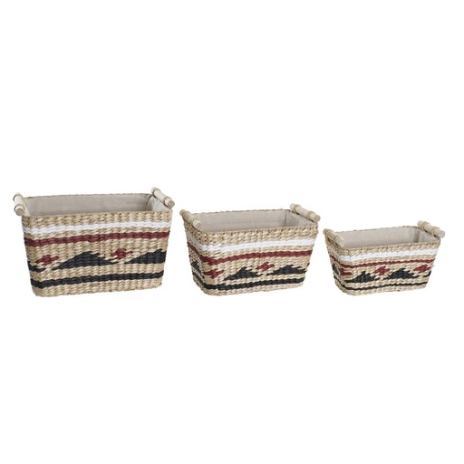 Juego de Cestas DKD Home Decor Blanco Negro Granate Natural Fibra natural 39 x 27 x 24 cm 3 Piezas