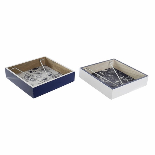Servilletero DKD Home Decor Metal Blanco Azul marino Madera MDF (2 pcs)